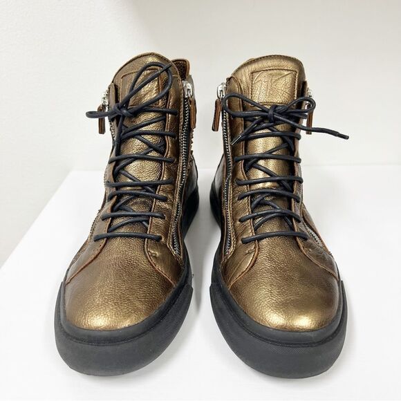 Giuseppe Zanotti Studded Sneakers Metallic Copper Zipper 46 13 Leather - Picture 4 of 7